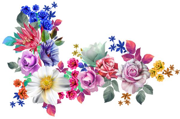 گل ها پر از عاشقانه طراحی هنری برگ و گل است