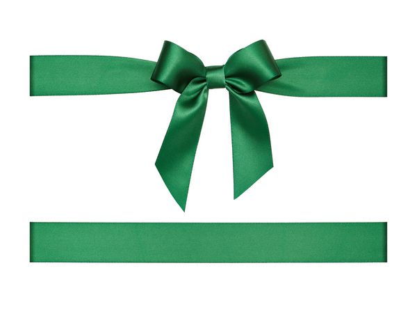 کمان روبان سبز Atin جدا شده بر روی زمینه سفید دارایی بسته بندی هدیه