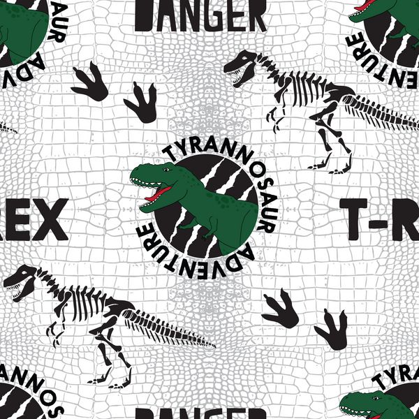 الگوی بدون درز Dino چاپ برای تی شرت ها منسوجات کاغذ بسته بندی وب طراحی اصلی با t-rex دایناسور طراحی گرانج برای پسران