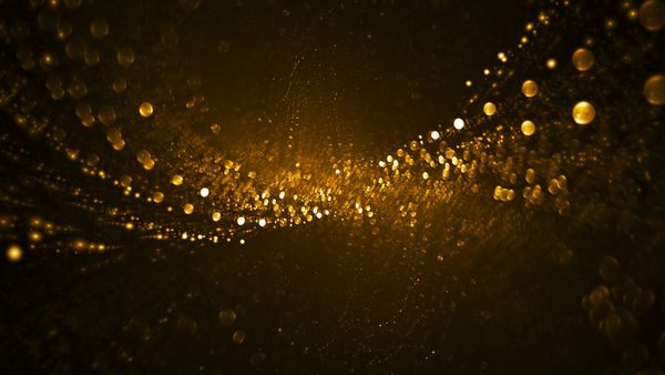 حباب های درخشان طلایی انتزاعی زمینه تعطیلات هنر فراکتالی دیجیتال رندر سه بعدی