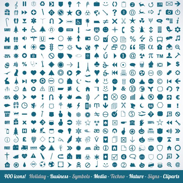 400 نماد آیکون مختلف و مجموعه عناصر طراحی