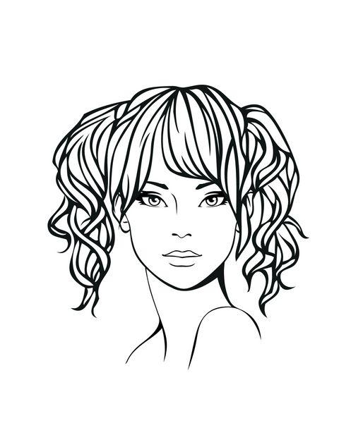 چهره یک زن جوان زیبا با یک مدل موی دو ponytails آیکون مدل موهای زنانه زنان آرم با مدل موهای شیک مواجه هستند تصویر برداری