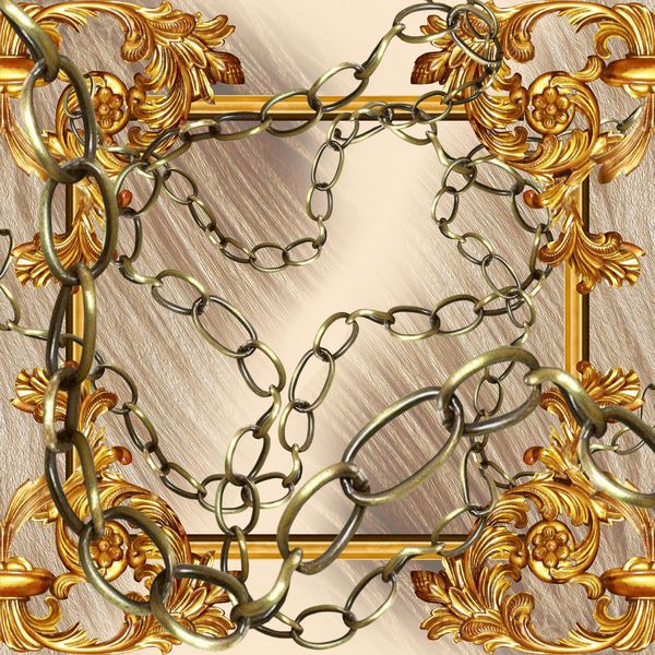 تزیین باروک طلا زمینه براق طلایی زنجیره ای باروک هندسی