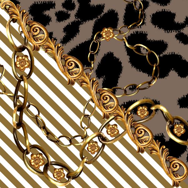 پوست پلنگ و پس زمینه زنجیره ای طلایی الگوی روسری