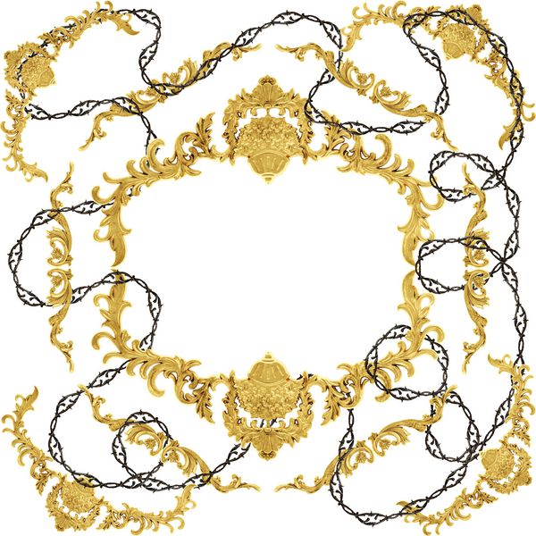 قاب و طرز تزئینات باروک طلایی با زنجیرهای طلایی و نقره ای