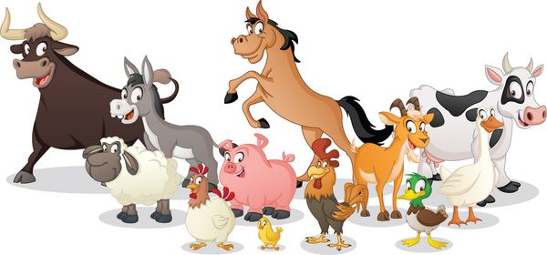 گروه حیوانات کارتونی مزرعه تصویر برداری حیوانات شاد خنده دار