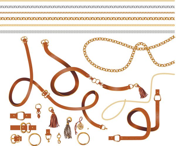 مجموعه ای از عناصر کمربند زنجیره ای و تسمه ای برای طراحی پارچه وکتور