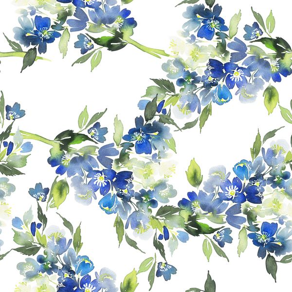 الگوی آبرنگ بدون درز با گلهای آبی