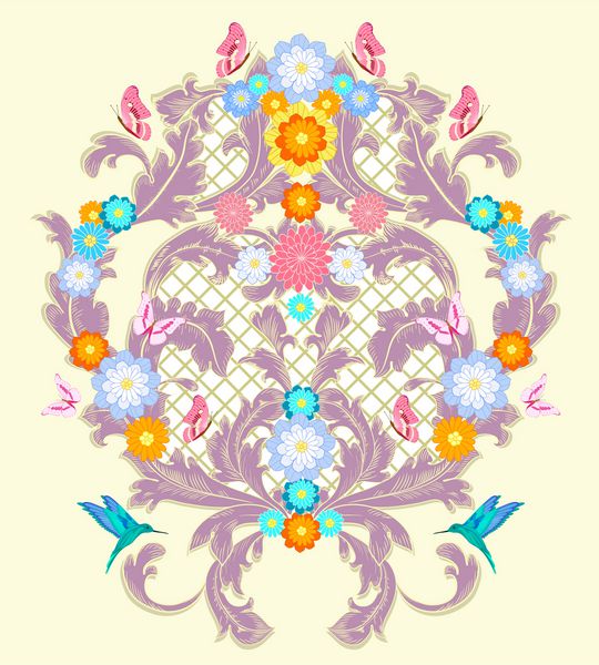 arabesque ظریف با گل و پروانه برای طراحی شما