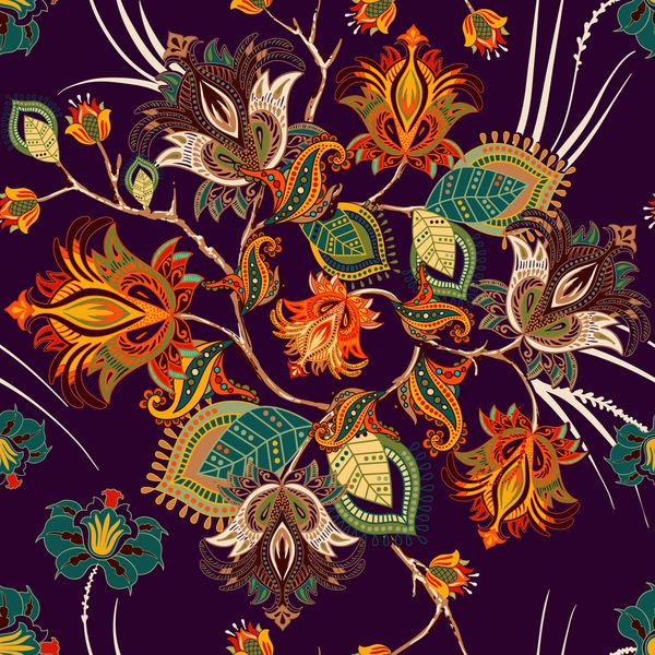 الگوی رنگارنگ پیزلی برای منسوجات پوشش کاغذ بسته بندی وب کاغذ دیواری وکتور قومی با عناصر تزئینی زمینه تزئینی هند تصویر برداری