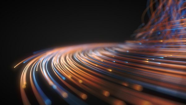 رشته های فیبر نوری درخشان مناسب برای موضوعات فناوری اینترنت و رایانه تصویر سه بعدی