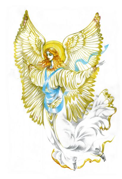 کارت تبریک کریسمس و سال نو میلادی با فرشته زیبا با بال تصویر آبرنگ