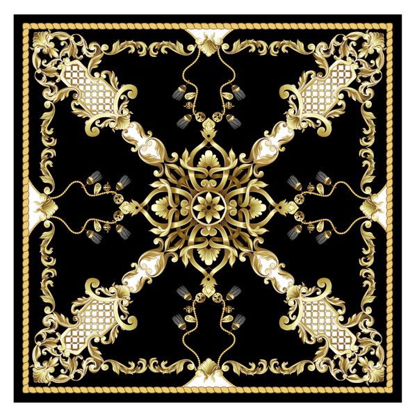 روسری طراحی با عناصر طلایی و باروک طلایی
