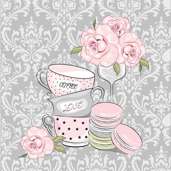 Macaroon Love Rose and Coffee Cup Gri