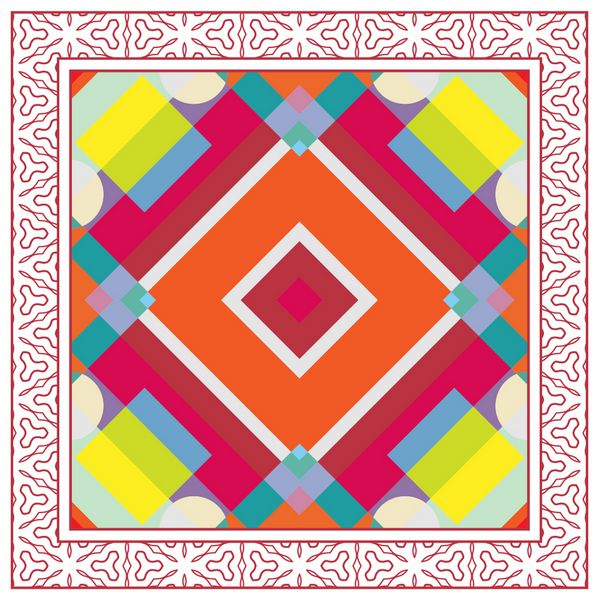 الگوی بدون درز هندسی با حاشیه قاب تزئینی خطی برای طراحی شال روسری ابریشم نقوش قومی برای چاپ پارچه پارچه