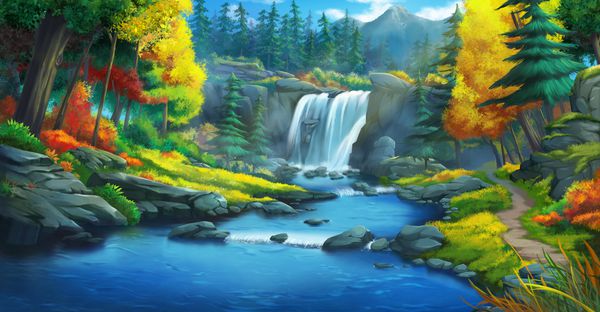 جنگل آبشار زمینه داستان هنر مفهومی تصویر واقعی بازی ویدیویی Digital CG Artwork مناظر طبیعت
