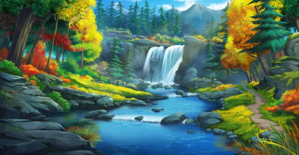 جنگل آبشار زمینه داستان هنر مفهومی تصویر واقعی بازی ویدیویی Digital CG Artwork مناظر طبیعت
