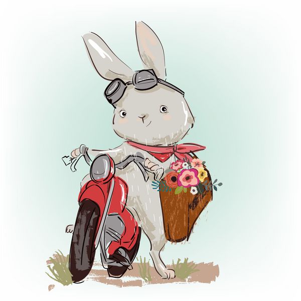 خرگوش وکتور ناز در موتور سیکلت با هدیه گل