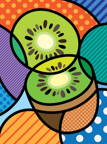 تصویر کیوی هنر پاپ مدرن چاپ برای طراحی شما طراحی غذاهای سالم زیست محیطی و تازه وکتور شیء میوه انتزاعی و تزئینی