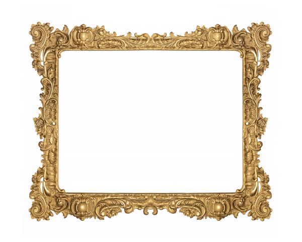 قاب طلایی برای نقاشی آینه یا عکس جدا شده در زمینه سفید