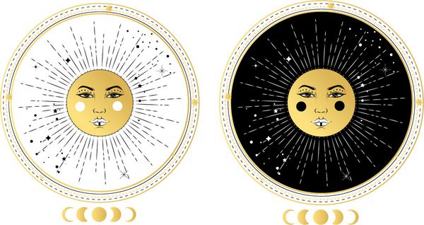 نشان های گرد با خورشید به سبک boho نشانگرهای فلش آرم نشانگر تصویر نجوم و ستاره شناسی