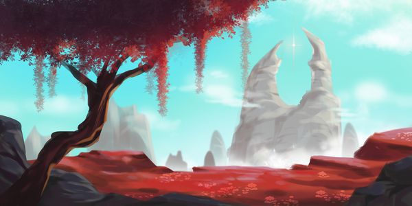 درخت سرخ و کوه سفید زمینه داستان هنر مفهومی تصویر واقعی بازی ویدیویی Digital CG Artwork مناظر طبیعت
