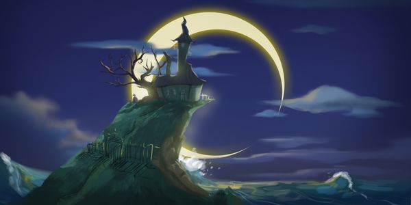 شب هالووین ماه و کوه زمینه داستان هنر مفهومی تصویر واقعی بازی ویدیویی Digital CG Artwork مناظر طبیعت