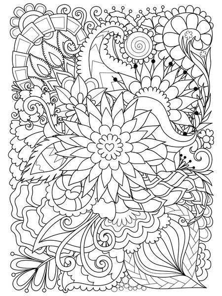 خط خطی زیبا از گل و برگ برای پیش زمینه و کتاب رنگ آمیزی صفحه رنگ آمیزی برای ضد استرس تصویر برداری