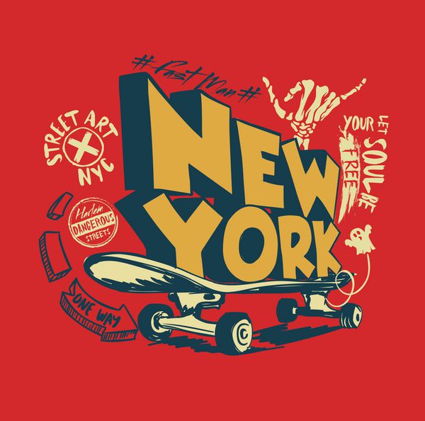 اسکیت بازی شهر نیویورک طراحی نقاشی های دیواری طراحی گرافیک تایپوگرافی مد