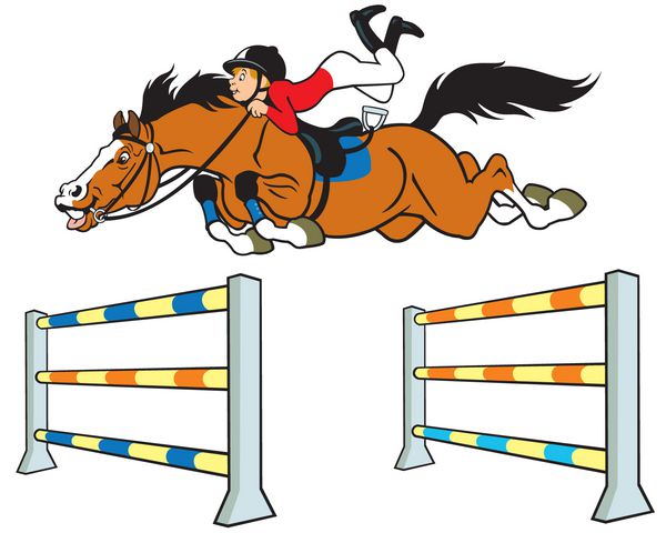 ورزش سوارکاری پسری با اسب پرش از موانع تصویر کارتونی جدا شده در پس زمینه سفید تصویر برداری