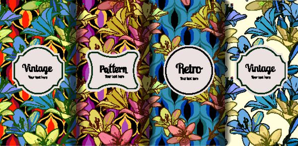 نیلوفرهای پرنعمت مجموعه ترکیبی از الگوهای یکپارچه سبک پرنعمت برای پارچه کاغذ دیواری کارت