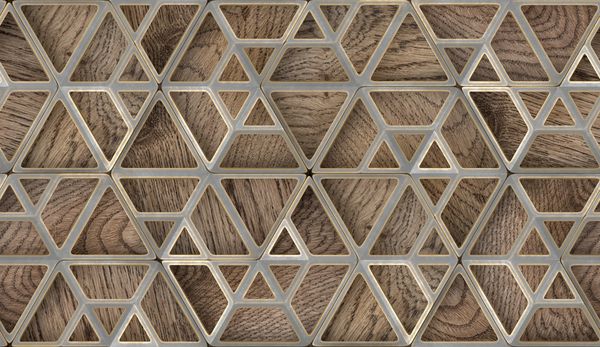 ساخت شبکه شبکه ای خاکستری سه بعدی با لبه های طلایی در زمینه چوبی بلوط چوب مواد بافت واقع بینانه بدون درز با کیفیت بالا
