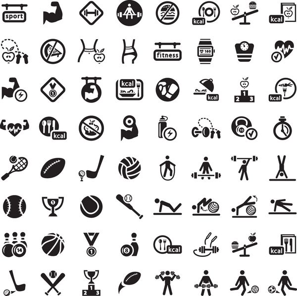 64 نماد بردار تناسب اندام و ورزش برای وب و موبایل همه عناصر گروه بندی می شوند