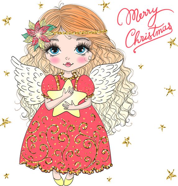 دست دختر زیبا و زیبا کریسمس کریسمس زیبا با یک ستاره کشیده شده است تصویر برداری