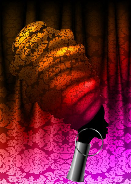 روسری آفریقایی پرتره زن افرو در عمامه سنتی لباس قبیله ای قبیله ای آنکارا کانته لباس بچه گانه سبک نیجریه غنائیان وکتور بافت Damask برای چاپ پوستر کارت باتیک