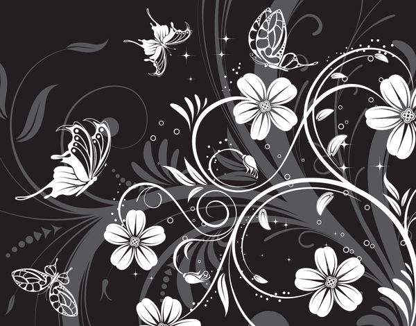 الگوی گل انتزاعی با پروانه عنصر طراحی تصویر برداری