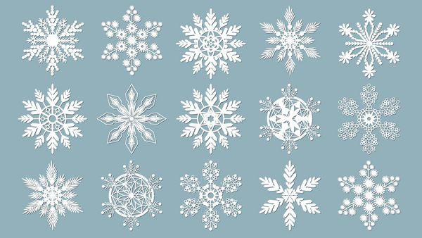مجموعه ای از برف ها الگوی برش لیزری برای کارتهای کاغذ کریسمس عناصر طراحی scrapbooking تصویر برداری