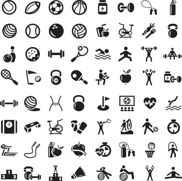 64 نماد بردار تناسب اندام و ورزش برای وب و موبایل همه عناصر گروه بندی می شوند