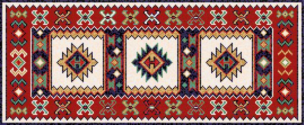 فرش رنگی موزائیک کریم شرقی با تزئینات هندسی سنتی فرش طرح دار با قاب مرزی الگوی بخیه متقاطع تصویر برداری 10 EPS