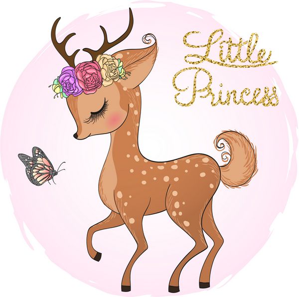 دست زیبا عاشقانه رویای کودک شاهزاده خانم گوزن فاو با تاج گل تصویر برداری
