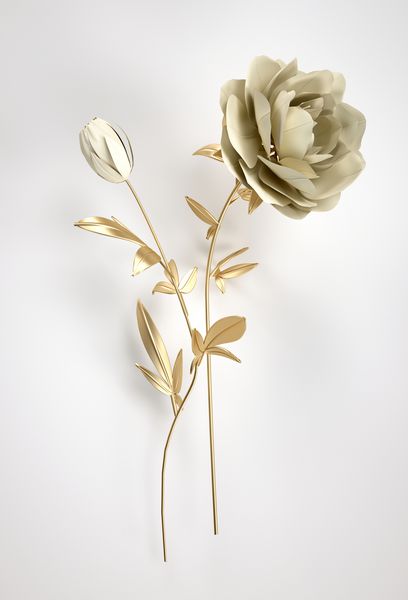 3D عناصر طراحی برگ و گل را طلایی کنید عناصر دکوراسیون برای کریسمس خانه دعوت کارت های عروسی روز ولنتاین کارت های تبریک گیاهان طلا بر روی زمینه سفید جدا شده است