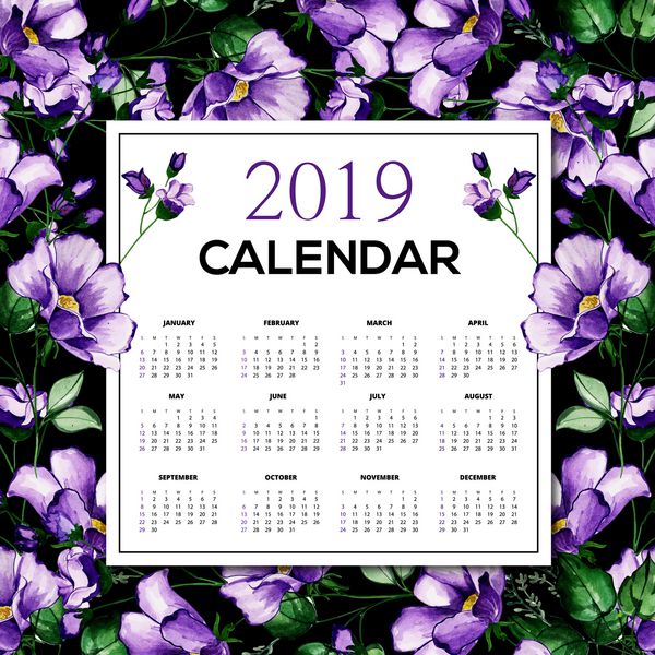 تقویم گل آبرنگ 2019