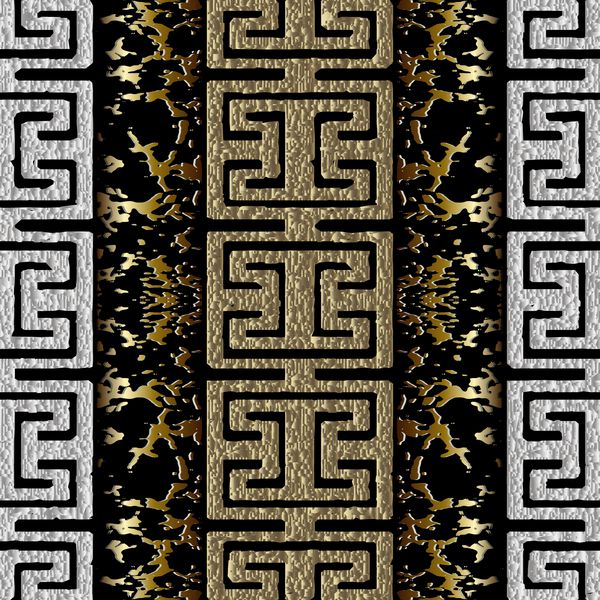 Grunge نقره طلای نقره 3D بردار الگوی بدون درز پس زمینه زینتی مدرن هندسی مدرن پس زمینه مرزهای زینتی را با الگوی تکرار کنید کلید یونانی باستانی کلیدی تزئین شده است
