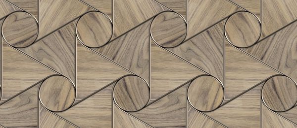 کاشی مثلث چوبی اکو با عناصر تزئینی فلزی برنز مهره چوب مواد بافت واقع بینانه بدون درز با کیفیت بالا