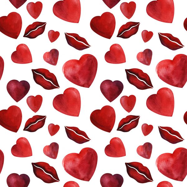 زمینه های آبرنگ قلب و لب قرمز پس زمینه عاشقانه عروسی الگوی بدون درز