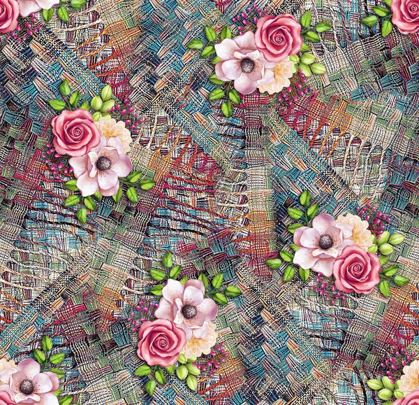 انتزاعی گل رز پارچه دیجیتال الگوی طراحی تزئینی رنگارنگ