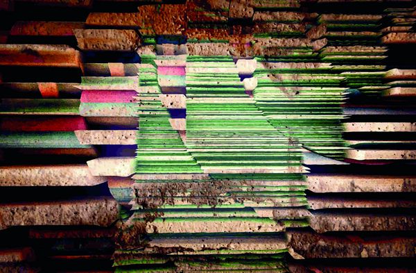زمینه بافت روشن دیوار سنگی چند رنگ وسط سبز گوشه های قهوه ای پیش بینی ها نوارها پتینه در حالت رنگ آمیزی تصویرسازی به سبک پرنعمت شی منحصر به فرد در هنر دیجیتال