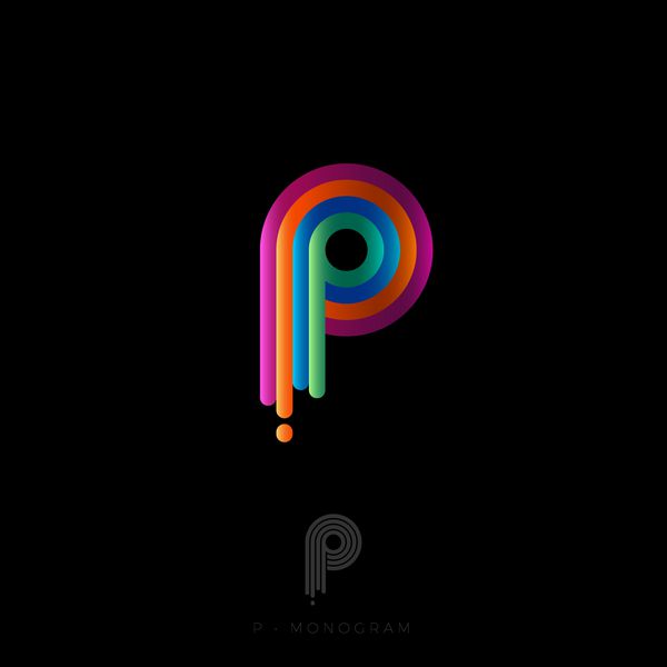 آرم نامه P مونوگرام P لوگوی اصلی از نوارهای گرد با شیب تشکیل شده است نور پس زمینه روشن توهم سه بعدی