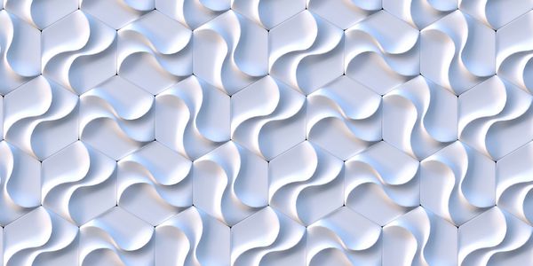 تصویر سه بعدی زمینه چکیده شش ضلعی با تأثیر عمق میدان تعداد زیادی از شش گوش سفید پانل سه بعدی سلولی سفید ارائه دادن بسیاری از چند ضلعی ها و بافت تسهیل برجسته3d
