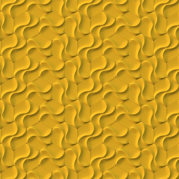 تصویر سه بعدی پس زمینه شش ضلعی با عمق اثر میدانی تعداد زیادی از شش گوش زرد پانل سه بعدی سلولی زرد ارائه دادن چند ضلعی ها و تسکین نزدیک بافت سه بعدی